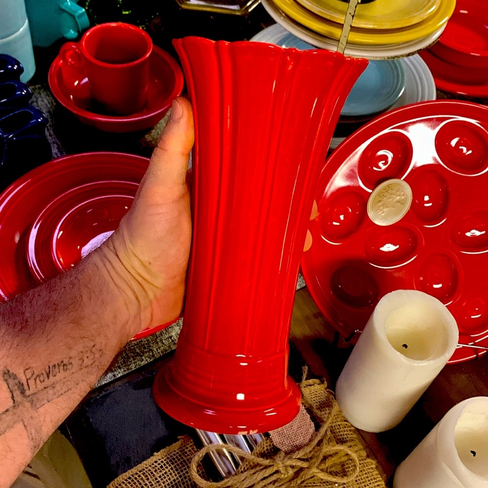 Fiesta Scarlet 9 5/8” Vase (color Skip Base)